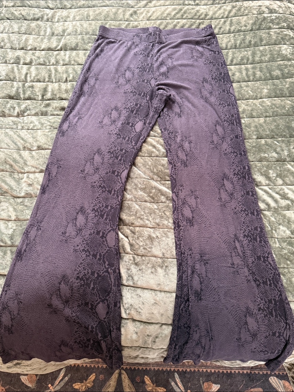 American Eagle Outfitters Black Snake-Print Flare Pants